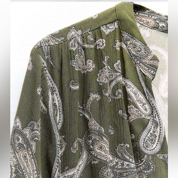 ZARA BNWT GREEN PAISLEY PRINT MIDI SHIRT DRESS BELTED. - Picture 9 of 10